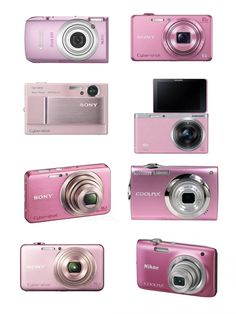 four different types of pink digital cameras