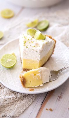 a slice of key lime pie on a white plate