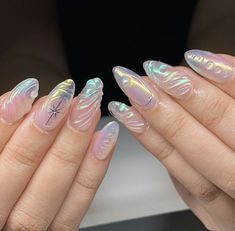 Shimmer Nail Ideas, Water Drop Nails Design, Water Themed Nails, Water Inspired Nails, Water Nails Design, Siren Nails, Paw Nails, Wave Nails, Multicolored Nails