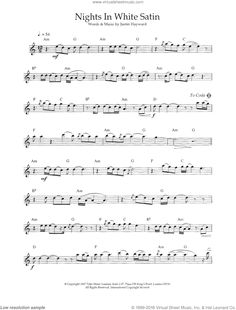 sheet music with the words nights in white satin