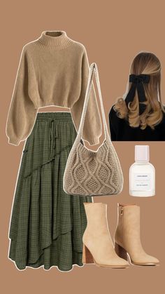 Skirt Rainy Day Outfit, Outlander Inspired Outfits, Cottage Core Fall Outfits, Modest Fall Outfits Church, Winter Maxi Skirt Outfit, Brown Skirt Outfit, Modest Fall Outfits, Christmas Outfit Ideas