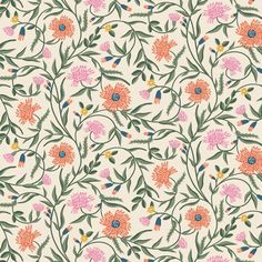 a floral wallpaper pattern with pink and orange flowers