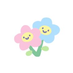 two flowers with faces drawn on them, one is pink and the other is blue