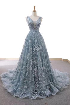 Blue Wedding Dress, Lace Long Prom Dress, Blue Ball Gowns, Prom Dresses Long Lace, Gaun Fashion, Elegant Prom Dresses, Lace Prom Dress, Blue Evening Dresses, Blue Tulle