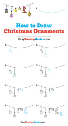 how to draw christmas ornaments with easy drawing guides on the line and instructions for making them