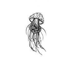 a black and white drawing of a jellyfish