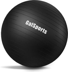 a black exercise ball with the words galasports on it