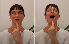 a woman making a funny face with her fingers