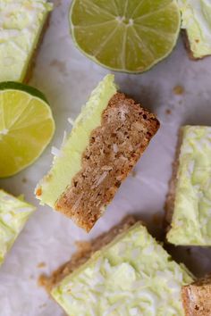 slices of cake with limes on the side