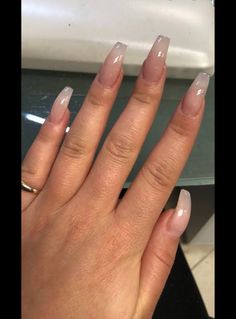 Curved Coffin Nails, Nails Ideas Long, Translucent Nails, Gel Nails Ideas, Clear Gel Nails, Sheer Nails, Curly Braids, Curved Nails