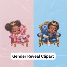 two children sleeping on chairs with the caption gender reveal clipart