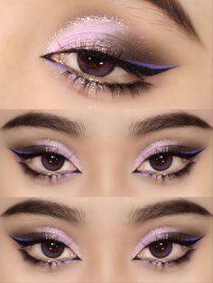 Eyeshadow looks Queen Makeup Looks Royal, Makeup For Purple Hair, Whimsical Makeup Fairies, Unique Makeup Looks Fun, Violet Makeup Look, Light Purple Eye Makeup, Light Eyeshadow Looks, Glam Eyeshadow Looks, Cool Eyeshadow Looks