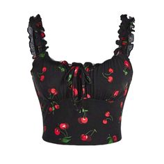 Cherry Top Outfit, Cherry Grunge Outfit, Fitted Casual Cherry Print Tops, Trendy Cherry Summer Tops, Trendy Cherry Summer Top, Cherry Outfit Ideas, Streamer Outfits, Cherry Print Top, Y2k Cherry Print Summer Tops