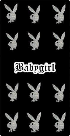 an image of rabbit heads with the word baby on it's back and white letters in