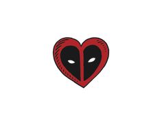 a heart shaped deadpool with two eyes on the side and one in the middle