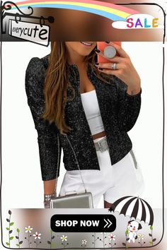 Women Autumn Shiny Three Quarter Sleeve Cardigan Casual Blazer Office Lady Fashion Glitter Sequined Jacket Elegant Female Coat Female Coat, Cardigan Casual, Lady Fashion, Sequin Jacket, Casual Blazer, Sleeve Cardigan, Office Lady, Office Ladies, Three Quarter Sleeves