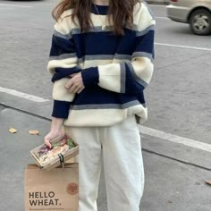 Skandinavian Fashion, Loose Pullover, Outerwear Sweater, Korean Outfits, Casual Style Outfits, Striped Sweater, Fall Winter Outfits, Casual Fits