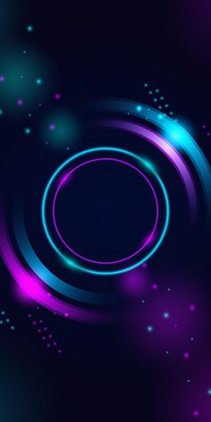 an abstract blue and purple background with circles, stars and sparkles in the dark