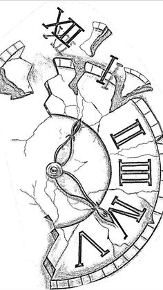 a drawing of a clock with roman numerals on the face and numbers around it