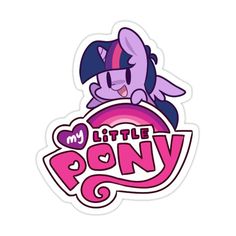 the little pony logo sticker is pink and purple with an adorable pony on it's head