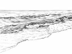 an ink drawing of waves in the ocean