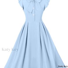 Katykey - Chic Bowknot Retro A-line Dress with Ruffle Trim - Fashionable Womens Casual Clothing Bow Pattern, Womens Casual, Casual Clothing, Womens Casual Outfits, Type A, Vintage Fabric, Ruffle Trim, Style Vintage, Sky Blue