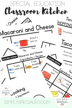 the classroom kitchen map for macaroni and cheese is shown in black and white