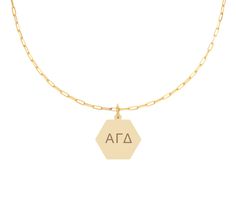 Alpha Gamma Delta Paperclip Necklaces. * 18K Gold dipped with greek letter design! Alpha Gamma Delta Jewelry, Delta Zeta Gifts, Kappa Delta Gifts, Chi Omega Gifts, Sorority Necklace, Delta Gamma Sorority, Sigma Delta Tau, Alpha Sigma Tau, Paperclip Necklace