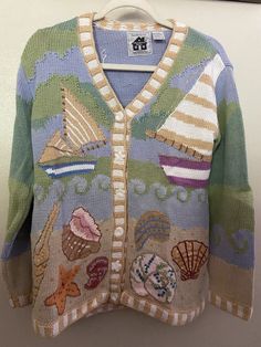 Seashells Storybook Knits | eBay Crochet Beading, Storybook Knits, Stylish Sweater, Beach Lover, Stylish Sweaters, Vintage Cardigan, Lightweight Sweater, Christmas Wishlist, Vintage Sweaters