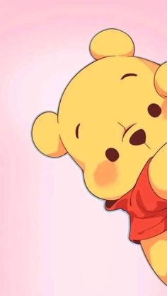 a winnie the pooh character holding onto a pink background