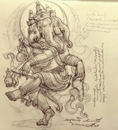 a drawing of an elephant with a man riding on it's back