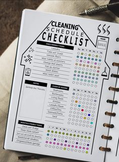 the cleaning schedule is open and ready to be used for someone's checklist