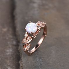 Rose Gold Opal Engagement Ring, Vintage Opal Ring, Art Deco Women, Vintage Opal Engagement Ring, October Birthstone Ring, Women Wedding Ring