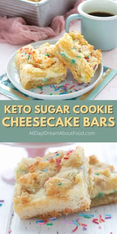 keto sugar cookie cheesecake bars with sprinkles