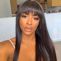 13X6 Straight Lace Frontal Wig With Bangs Brazilian Human Hair-dolahair-store Quick Weave Hairstyles, Flat Twist, Long Hair With Bangs, Long Black Hair, Lace Hair, Long Straight Hair, Straight Human Hair, Brazilian Human Hair, Wigs With Bangs