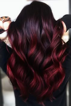 Wine Hair Color Balayage, Red Wine Hair Color, Red Wine Hair, Black Cherry Hair Color, Black Cherry Hair, Red Balayage Hair