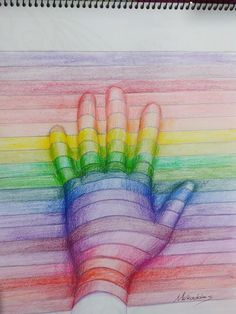 a drawing of a hand with colored lines on it