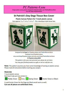 the instructions for how to make a st patrick's day tissue box cover from plastic canvas