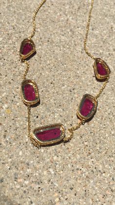 Unique Ruby diamond chain necklace Gross Weight 9 gms 18k Gold Diamond .74 carats Natural Cut heat treated Ruby 7 carats Beautiful Ruby Chain necklace with 5 Natural Cut Ruby Bezel set with diamonds around them. This necklace is great to wear by itself or layered. The Shape of Ruby Stonesz might be different. The Length and stones can be customized. You can order in Emerald, Tanzanite, Citrine, Amethyst or Topaz. Ruby Chain, Diamond Chain Necklace, Necklace Ruby, Christmas Necklace, Ruby Pendant, Necklace Red, Ruby Necklace, Diamond Chain, Layering Necklace