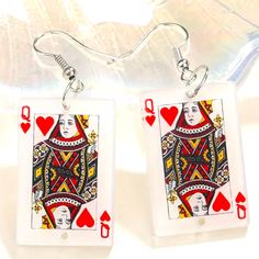 Queen Earrings, Poker Earrings, Casino Earrings, Card Earrings Playing Card Earrings Diy, Queen Of Hearts Earrings, Casino Earrings, Poker Earrings, Silly Earrings, Earrings Card, Queen Of Hearts Card, Card Earrings, Outfit Planning