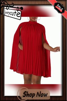 Red Mock Neck Pleated Cape Dress Cape Dress, Mock Neck, Cape, Shop Now, Red