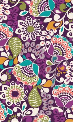 a purple and green floral pattern with lots of flowers on the bottom half of it