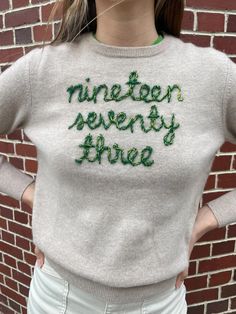 1973. A year that became a short hand for Abortion rights. 10% of proceeds from each sweater will be donated to Whole Woman's Health Alliance, a non-profit dedicated to providing abortions and reproductive services for women in states with the least access to this critical care. Lingua Franca 100% Cashmere. Sustainably Sweater Hand Embroidery, Hand Embroidery Sweater, Chunky Embroidery, Woman's Health, Fluffy Alpaca, Sweater Embroidery, Short Hand, Custom Sweaters, Embroidery Sweater