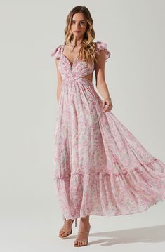 Primrose Floral Strappy Back Maxi Dress – ASTR The Label فستان زهري, Floral Bridesmaid Dresses, Floral Wedding Dress, Ootd Inspo, Designer Outfits, Astr The Label, Pleated Bodice, Pink Floral Dress, Tiered Maxi Dress