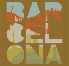 the words barcelona are made up of different types of cityscapes and buildings,