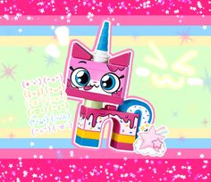 an image of a pink unicorn birthday cake with stars on the background and text that says happy