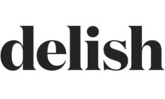 the delish logo is shown in black and white