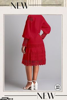 Wine Red Lace Long Sleeve Shirt Collar Shift Dress Red Long Sleeve Solid Dress, Red Shift Midi Dress Knee-length, Lace Long Sleeve Shirt, Lace Long Sleeve, Red Lace, Shirt Collar, Long Sleeve Lace, Wine Red, Long Sleeve Shirt