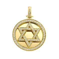 This magnificent Star of David pendant is beautifully crafted in 14k yellow gold and pave set with round cut diamonds. The Star of David or Magen David is a symbol for expressing Jewish identity. Get it and you won't regret it. Charming and shiny, great for any occasion. The diameter of this diamond pendant is 36.5mm. The diamonds weight is 3.45 carats, color/clarity G/H SI1,2 There is a bail to mount the pendant on a chain. This pendant is polished to the brightest shine and it weighs 22.5 gram Yellow Gold Star Of David Jewelry With Diamond Accents, Star Shaped Brilliant Cut Yellow Gold Jewelry, Gold Diamond Star Of David Jewelry, Premier Jewelry, Star Of David Pendant, Eternity Ring Diamond, Women Diamond, Star Of David, Jewelry Companies