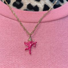 Cupid Charm Necklace, Nwot 9” Chain With 2” Extender. Zinc Alloy Metal. Pink Gold, Pink And Gold, Womens Jewelry Necklace, Zinc Alloy, Charm Necklace, Pink Ladies, Jewelry Necklaces, Necklaces, Women Jewelry